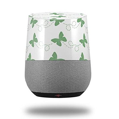 Pastel Butterflies Green on White - Decal Style Skin Wrap fits Google Home Original (Google Home NOT Included)
