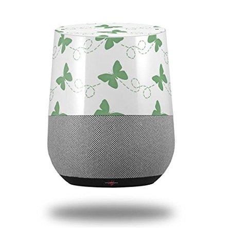 Pastel Butterflies Green on White - Decal Style Skin Wrap fits Google Home Original (Google Home NOT Included)