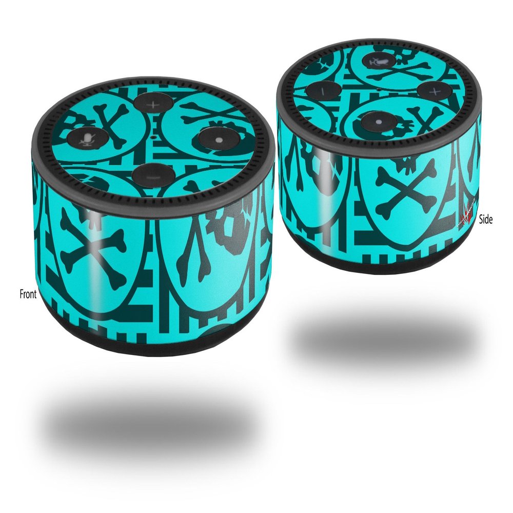Skin Wrap Decal Set 2 Pack for Amazon Echo Dot 2 - Skull Patch Pattern Blue (2nd Generation ONLY - Echo NOT Included)