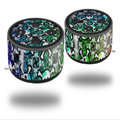 Skin Wrap Decal Set 2 Pack for Amazon Echo Dot 2 - Splatter Girly Skull Rainbow (2nd Generation ONLY - Echo NOT Included)