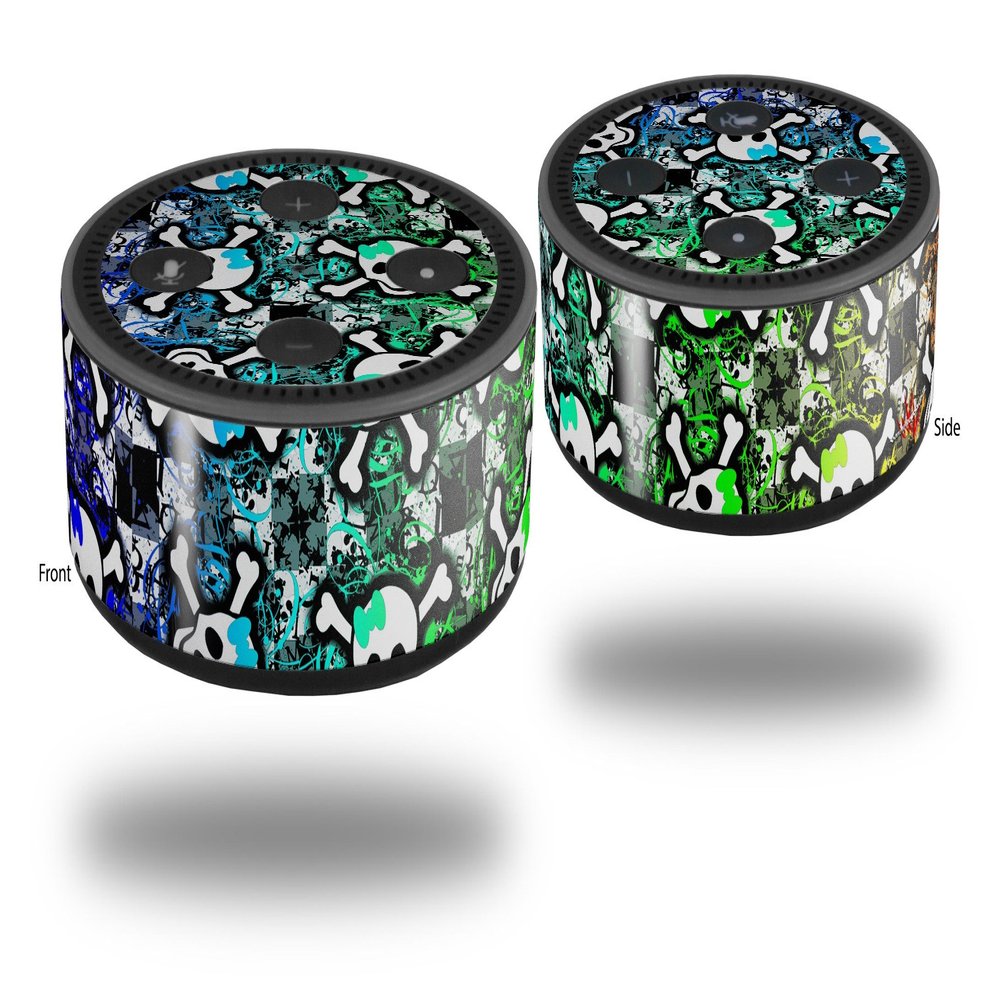 Skin Wrap Decal Set 2 Pack for Amazon Echo Dot 2 - Splatter Girly Skull Rainbow (2nd Generation ONLY - Echo NOT Included)