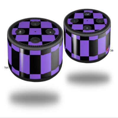 Skin Wrap Decal Set 2 Pack for Amazon Echo Dot 2 - Checkers Purple (2nd Generation ONLY - Echo NOT Included)