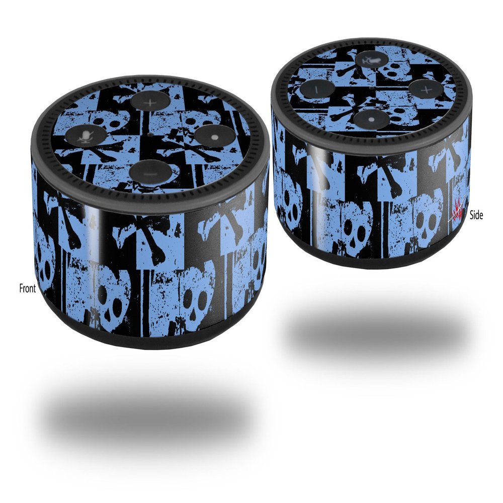 Skin Wrap Decal Set 2 Pack for Amazon Echo Dot 2 - Skull Checker Blue (2nd Generation ONLY - Echo NOT Included)