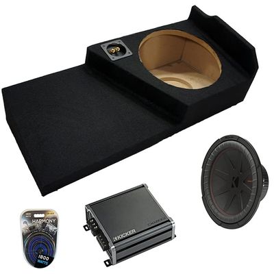 American Sound Connection 48CWR124 Compatible with GMC Sierra Double Cab 2014-2018 12" CompR CWR12 500W RMS 4 Ohm Subwoofer, 46CXA8001 1600W Sub Amp and GM1X12-DCAB14UP Sub Box Enclosure,