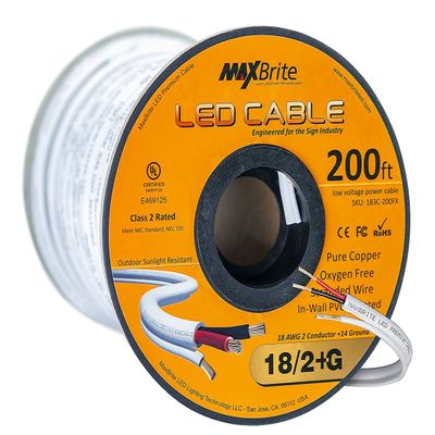 200 ft. Spool 18AWG Low Voltage LED Cable, 3 Conductor, Outdoor Rated, Jacketed in-Wall Speaker Wire UL Listed Class 2, Sunlight Resistant