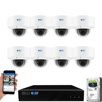 GW Security 8 Channel 8-Megapixel 4K (3840x2160) NVR with (8) UltraHD 4K 8MP 2.8~12mm Varifocal Zoom H.265+ Outdoor/Indoor Waterproof Microphone Audio&Video PoE IP Smart AI Dome Cameras