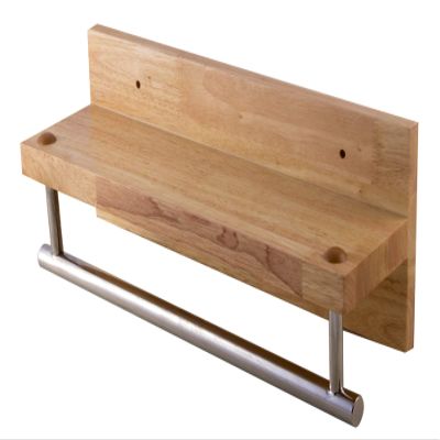 ALFI brand AB5511 16" Shelf with Chrome Towel Bar Bathroom Accessory, Natural Wood