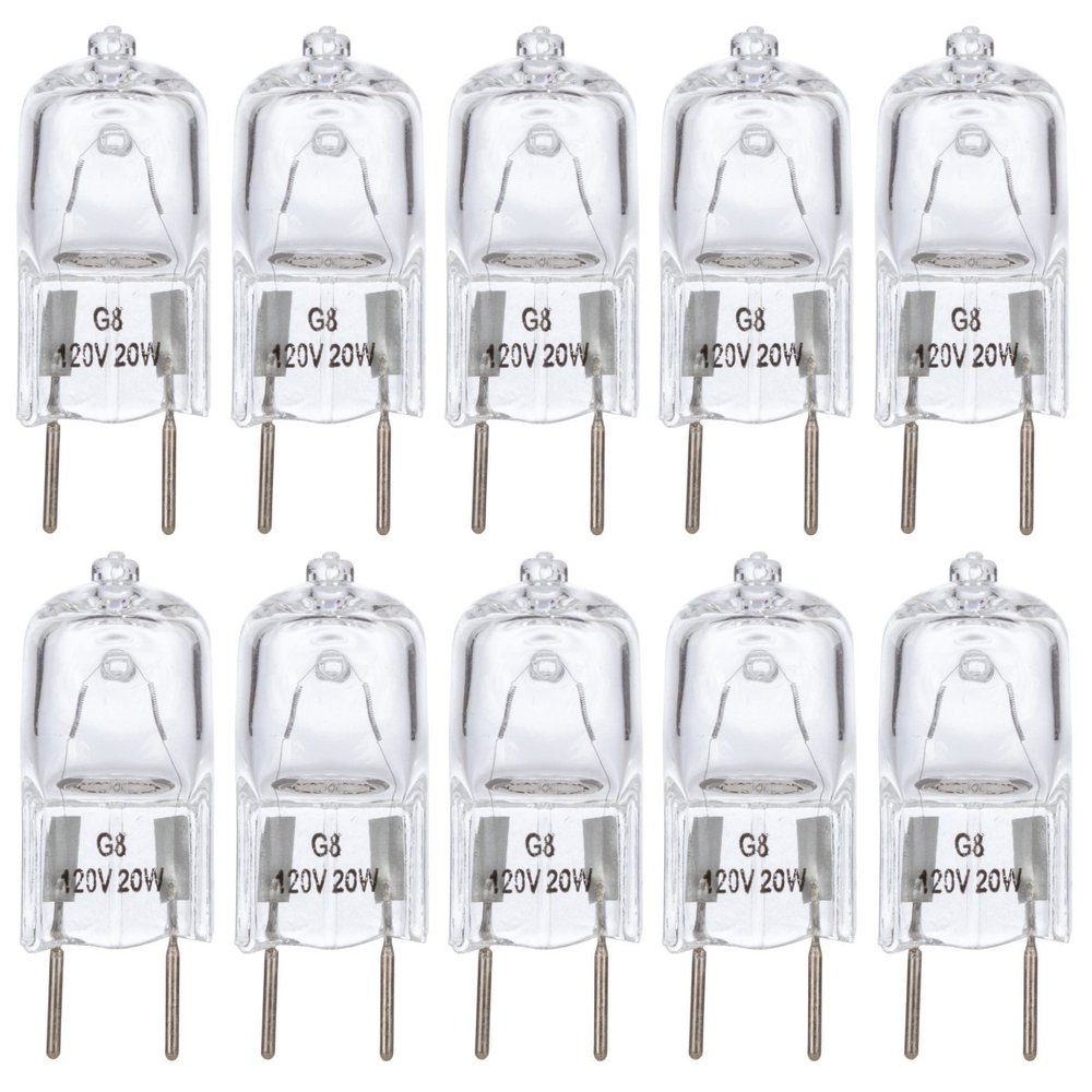 Simba Lighting Halogen Light Bulb G8 T4 20W JCD Bi-Pin 120V, 2700K, 10 Pack