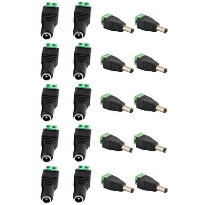 JacobsParts Male and Female DC Power Jack & Plug Screw-on Wire Connector 5.5mm x 2.1mm for 12V/24V LED Strip and Electronics (10 Pairs)