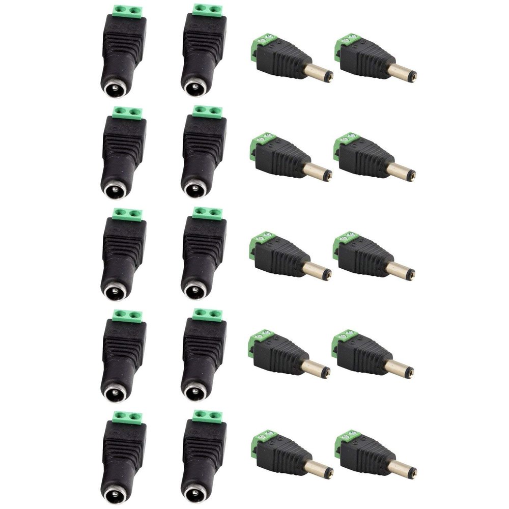 JacobsParts Male and Female DC Power Jack & Plug Screw-on Wire Connector 5.5mm x 2.1mm for 12V/24V LED Strip and Electronics (10 Pairs)