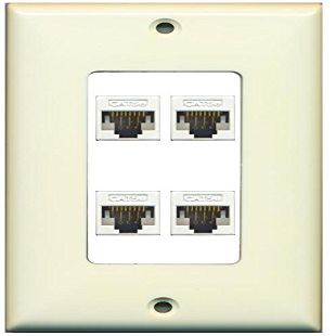RiteAV Decorative 1 Gang 4 Port Cat5e Ethernet Wall Plate - Light Almond/White