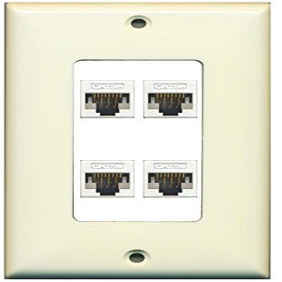RiteAV Decorative 1 Gang 4 Port Cat5e Ethernet Wall Plate - Light Almond/White