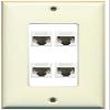 RiteAV Decorative 1 Gang 4 Port Cat5e Ethernet Wall Plate - Light Almond/White view 1