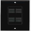RiteAV Decorative 1 Gang 4 Port Cat5e Ethernet Wall Plate - Black/Black view 1