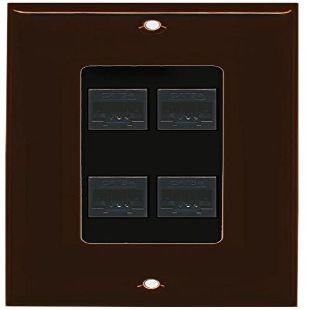 RiteAV Decorative 1 Gang 4 Port Cat5e Ethernet Wall Plate - Brown/Black