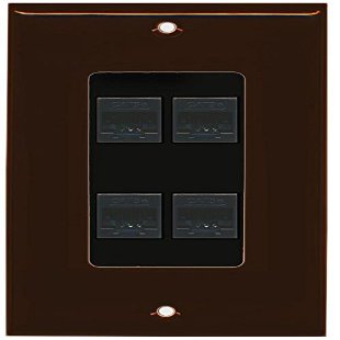 RiteAV Decorative 1 Gang 4 Port Cat5e Ethernet Wall Plate - Brown/Black