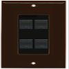 RiteAV Decorative 1 Gang 4 Port Cat5e Ethernet Wall Plate - Brown/Black view 1