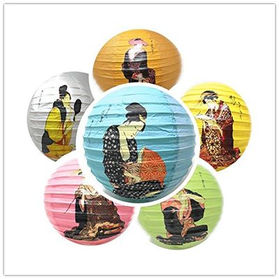 THY COLLECTIBLES 6 Pcs Oriental Chinese Japanese Festival Party Celebration Home Decor Lantern Geisha Design 6 Colors 16"
