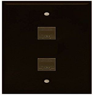 RiteAV 1 Gang 2 Port Cat5e Ethernet Wall Plate - Brown - Bracket Included