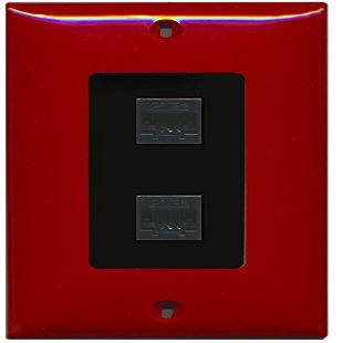 RiteAV Decorative 1 Gang 2 Port Cat5e Ethernet Wall Plate - Red/Black