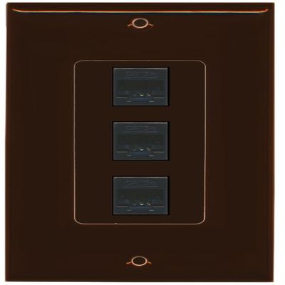 RiteAV Decorative 1 Gang 3 Port Cat5e Ethernet Wall Plate - Brown/Brown