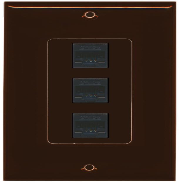 RiteAV Decorative 1 Gang 3 Port Cat5e Ethernet Wall Plate - Brown/Brown