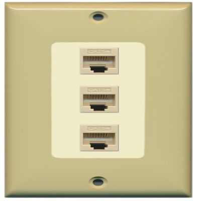 RiteAV Decorative 1 Gang 3 Port Cat5e Ethernet Wall Plate - Ivory/Light Almond