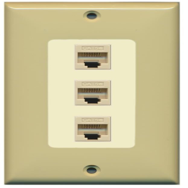RiteAV Decorative 1 Gang 3 Port Cat5e Ethernet Wall Plate - Ivory/Light Almond