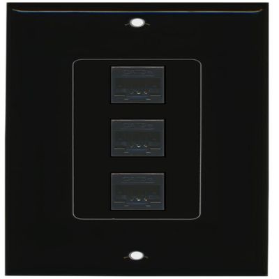 RiteAV Decorative 1 Gang 3 Port Cat5e Ethernet Wall Plate - Black/Black