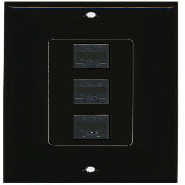 RiteAV Decorative 1 Gang 3 Port Cat5e Ethernet Wall Plate - Black/Black