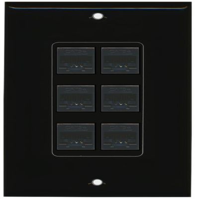 RiteAV Decorative 1 Gang 6 Port Cat5e Ethernet Wall Plate - Black/Black