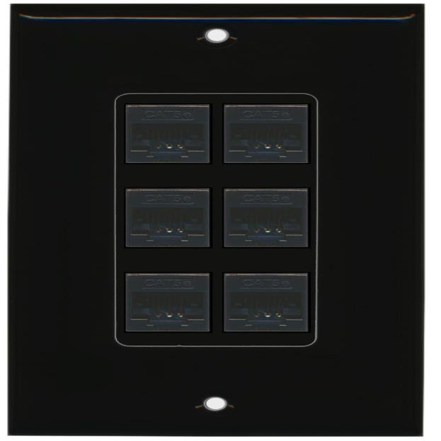 RiteAV Decorative 1 Gang 6 Port Cat5e Ethernet Wall Plate - Black/Black