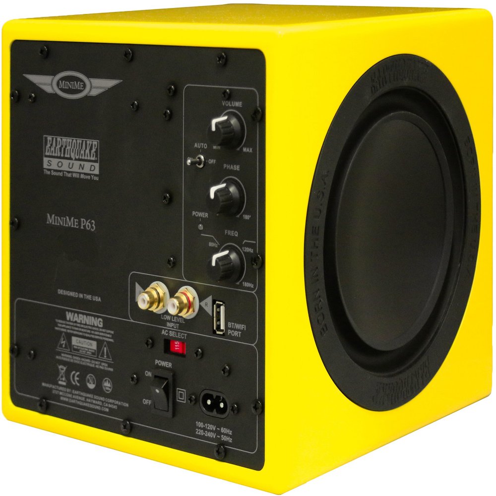 Earthquake Sound MiniMe-P63 Compact 6.5-inch Powered Subwoofer with Dual Passive Radiators, Yellow
