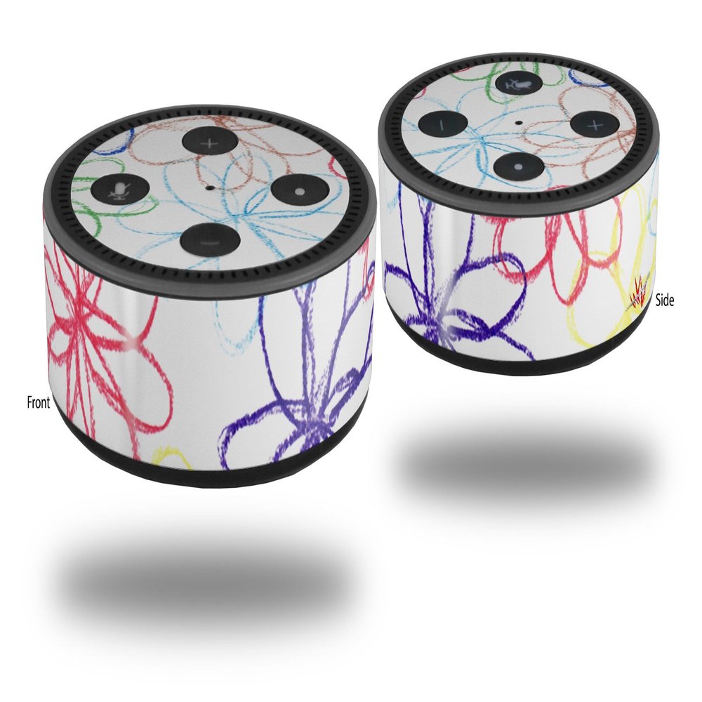 Skin Wrap Decal Set 2 Pack for Amazon Echo Dot 2 - Kearas Flowers on White (2nd Generation ONLY - Echo NOT Included)
