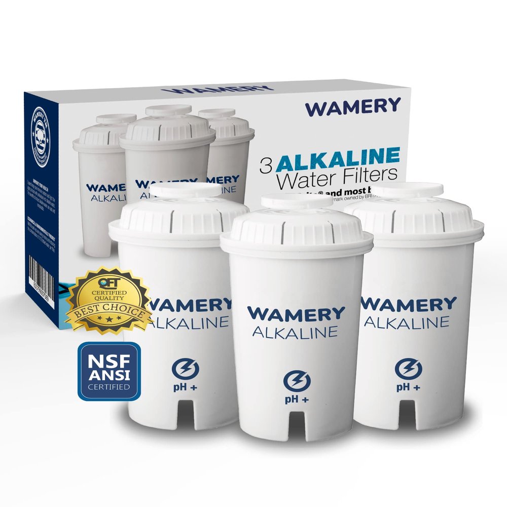 Wamery Alkaline Pitcher Water Filter Replacement for Brita Pitchers, 3 Pack
