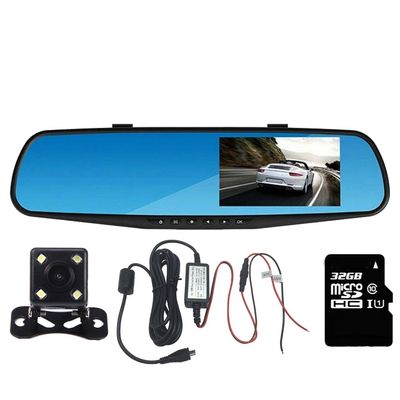 Panlelo PAC30P32 Dash Cam Dual Lens Rearview Mirror Vehicle DVR Car Camera Car Video Recorder for Vehicles Front and Rear DVR, 4.3 Inch Screen, Enhanced HD720P with 32G Memory Card