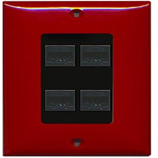 RiteAV Decorative 1 Gang 4 Port Cat5e Ethernet Wall Plate - Red/Black