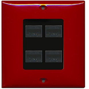 RiteAV Decorative 1 Gang 4 Port Cat5e Ethernet Wall Plate - Red/Black