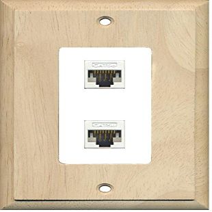 RiteAV Decorative 1 Gang 2 Port Cat5e Ethernet Wall Plate - Wood/White