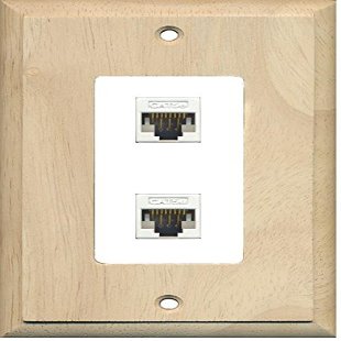 RiteAV Decorative 1 Gang 2 Port Cat5e Ethernet Wall Plate - Wood/White
