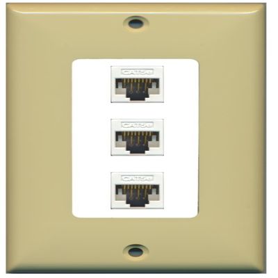 RiteAV Decorative 1 Gang 3 Port Cat5e Ethernet Wall Plate - Ivory/White