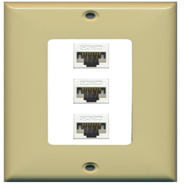 RiteAV Decorative 1 Gang 3 Port Cat5e Ethernet Wall Plate - Ivory/White