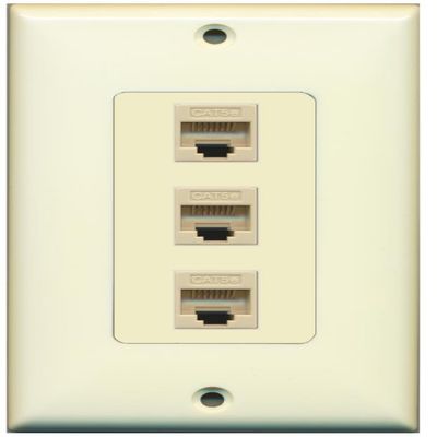 RiteAV Decorative 1 Gang 3 Port Cat5e Ethernet Wall Plate - Light Almond/Light Almond