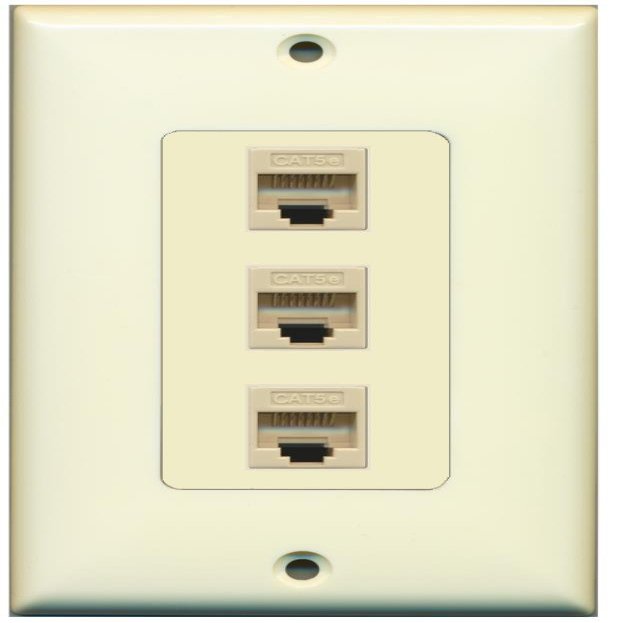 RiteAV Decorative 1 Gang 3 Port Cat5e Ethernet Wall Plate - Light Almond/Light Almond