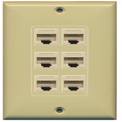 RiteAV Decorative 1 Gang 6 Port Cat5e Ethernet Wall Plate - Ivory/Ivory