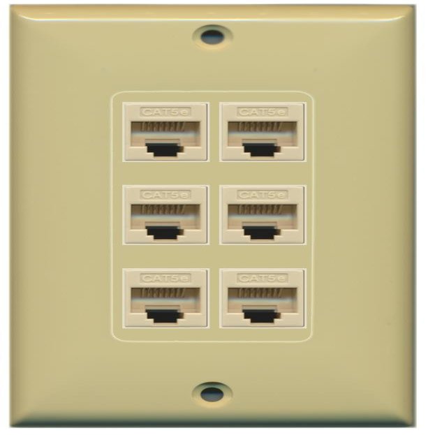 RiteAV Decorative 1 Gang 6 Port Cat5e Ethernet Wall Plate - Ivory/Ivory