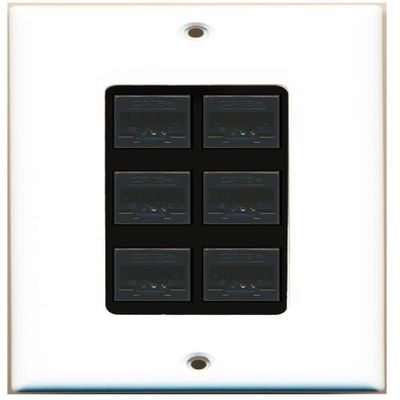 RiteAV Decorative 1 Gang 6 Port Cat5e Ethernet Wall Plate - White/Black