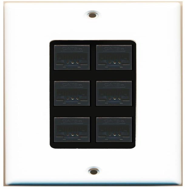 RiteAV Decorative 1 Gang 6 Port Cat5e Ethernet Wall Plate - White/Black