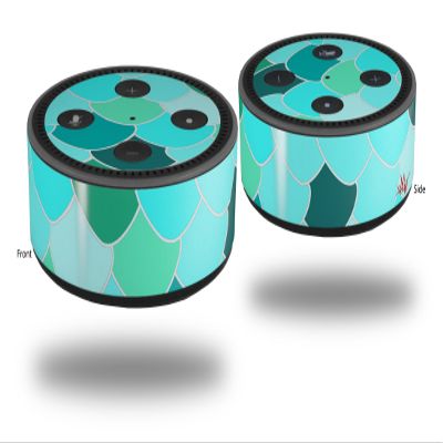 Skin Wrap Decal Set 2 Pack for Amazon Echo Dot 2 - Scales Blue Green (2nd Generation ONLY - Echo NOT Included)