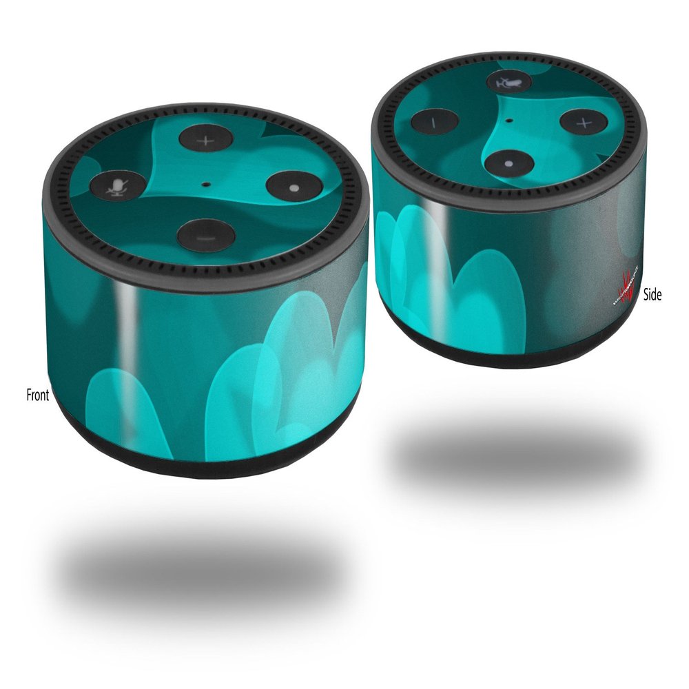 Skin Wrap Decal Set 2 Pack for Amazon Echo Dot 2 - Bokeh Hearts Neon Teal (2nd Generation ONLY - Echo NOT Included)